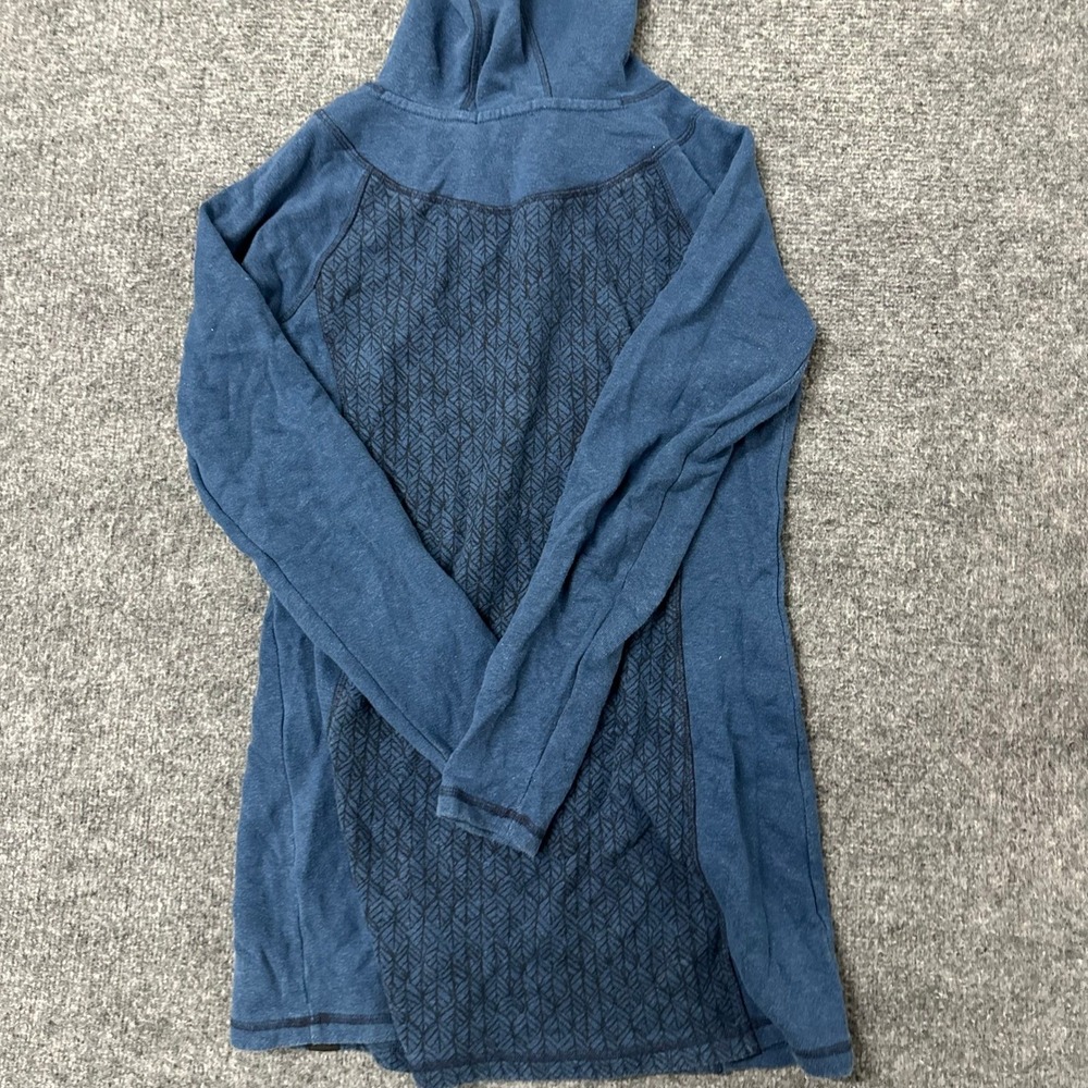 Prana Hoodie Womens Size M Blue Organic Cotton Patterned Tunic Cowl Neck - Picture 5 of 6